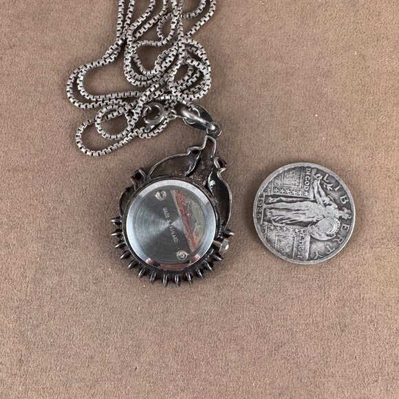 Fabulous Vintage 1940's Ladies Garnet and Marcasite Watch Pendant necklace - Picture 6 of 8
